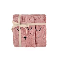 ALVI Kapuzen-Badetuch & Waschhandschuh Frottier Faces rosa