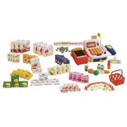 Roba Kids Kaufmannsladen Zubehör mit Kasse, Scanner und Lebensmittel