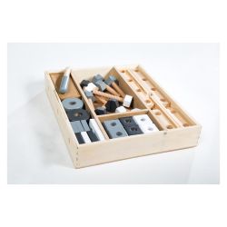 Roba Kids Holzbaukasten, 48-teiliges Kinder-Baukasten-Set, Holz-Werkzeugkiste