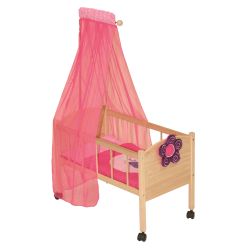 Roba Kids Puppenstandbett mit Textielen und Rollen Happy Fee 