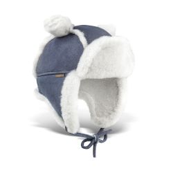 Fellhof Lammfell Babymütze PETZI Veloursleder blau Gr. 46