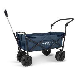 Wonderfold Bollerwagen faltbar zum ziehen & schieben mit Strand-Reifen blau