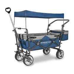 Wonderfold Bollerwagen faltbar zum Ziehen & Schieben Bremse & Verdeck navy blau