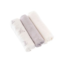 Träumeland Mulltücher 3er-SET Hophop Bunny grau 80 x 80 cm