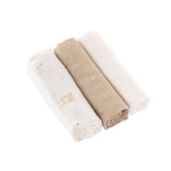 Träumeland Mulltücher 3er-SET Hophop Bunny beige 80 x 80 cm