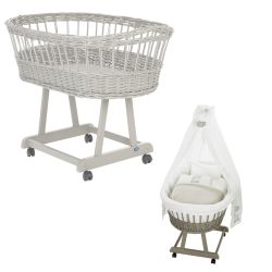 Alvi Stubenwagen Birthe silbergrau 80x46 cm mit Stubenwagenset Giraffe beige