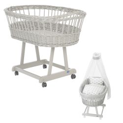 Alvi Stubenwagen Birthe silbergrau 80x46 cm mit Stubenwagenset Stars silber