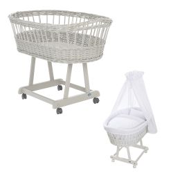 Alvi Stubenwagen Birthe silbergrau 80x46 cm mit Stubenwagenset Teddy Romantik