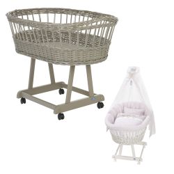 Alvi Stubenwagen Birthe taupe 80x46 cm mit Stubenwagenset Cats rosa