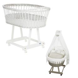 Alvi Stubenwagen Birthe weiß 80x46 cm mit Stubenwagenset Giraffe beige