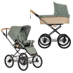 Naturkind Ida - Jade - 2in1 Klassik-Kinderwagen-Set inkl. Babywanne geflochten & Sportsitz 