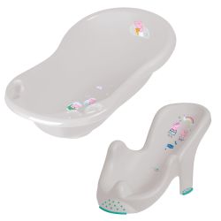 Keeeper 2-teiliges Badeset Badewanne mit Badesitz Peppa Soft Grey