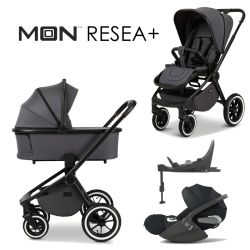 Moon RESEA+ 4in1 Kinderwagen-Set anthrazit inkl. Babywanne + Sportsitz + XXL-Zubehörpaket + Cybex Cloud T i-Size + Base T