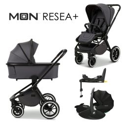 Moon RESEA+ 4in1 Kinderwagen-Set anthrazit inkl. Babywanne + Sportsitz + XXL-Zubehörpaket + Maxi-Cosi Pebble 360 Pro 2 + FamilyFix 360 Pro