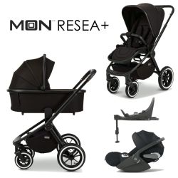 Moon RESEA+ 4in1 Kinderwagen-Set black inkl. Babywanne + Sportsitz + XXL-Zubehörpaket + Cybex Cloud T i-Size + Base T