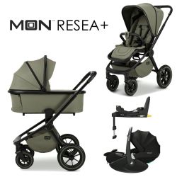 Moon RESEA+ 4in1 Kinderwagen-Set moss green inkl. Babywanne + Sportsitz + XXL-Zubehörpaket + Maxi-Cosi Pebble 360 Pro 2 + FamilyFix 360 Pro