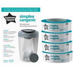 Simplee Sangenic Windeleimer grau inkl. 4 Nachfüllkassetten