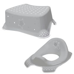 Keeeper 2-teiliges Badeset Schemel + WC-Sitz Toilettensitz Stars Cosmic Grey