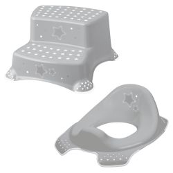 Keeeper 2-teiliges Badeset Schemel zweistufig und WC-Sitz Stars Cosmic Grey