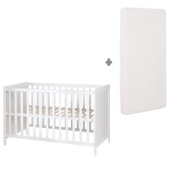Roba Beistellbett 60x120cm weiß 5 Schlupfsprossen Lattenrost & Matratze
