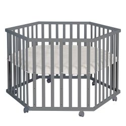 Roba Kids Laufgitter 6-eckig inkl. Schutzeinlage Greyish gesteppt Luxe