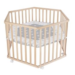roba Laufgitter 6-eckig mit Einlage Little Stars Echtholz Buche Holz natur