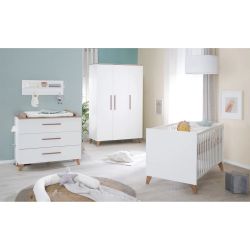 roba Kinderzimmer Set 3-teilig Ole Bett Kommode Schrank Weiß Dunkle Eiche