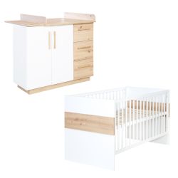 Roba Kids Kinderzimmerset Lion Kinderbett + Wickelkommode - weiß