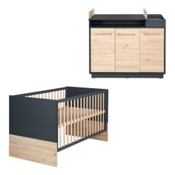 Roba Kids Kinderzimmerset Lenn Kinderbett + Wickelkommode - anthrazit