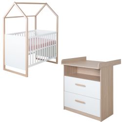 roba Babymöbel Set Cabane 2-teilig Bett Wickelkommode Weiß Dekor Eiche