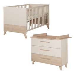 roba Babymöbel Set 2-teilig Sidney Kinderbett Wickelkommode Beige / Eiche