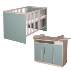 roba Möbelset 2-teilig Selva Bett Wickelkommode Reed Green Virginia Chestnut