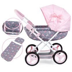 Bayer Design Puppenwagen Cosy mit Zubeh&ouml;r Schleife rosa grau 