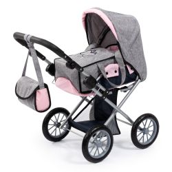 Bayer Design Puppenwagen City Star mit Wickeltasche Schmertterling grau rosa