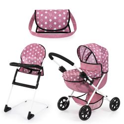Bayer Design Puppenwagen Set Cosy Hochstuhl Wickeltasche altrosa Sterne
