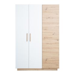 Roba Schrank Lion 3-türig Weiß / Holzdekor Griffe aus massiver Eiche