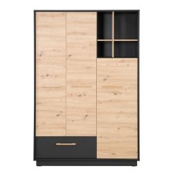 Roba Schrank Lenn 3-türig Anthrazit Holzdekor Massivholzgriffe