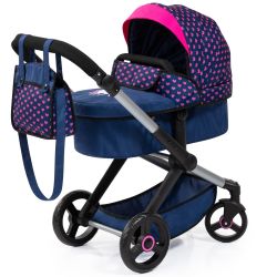 Bayer Design Kombi-Puppenwagen Xeo Herzchen dunkelblau rosa