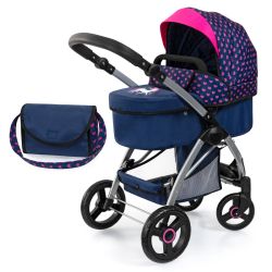 Bayer Design Kombi-Puppenwagen City Max blau pink Herzchen Einhorn