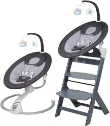 BabyGO Homey Set Babywippe inkl Family Kinderhochstuhl schwarz grau