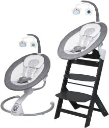 BabyGO Homey Set Babywippe inkl Family Kinderhochstuhl grau schwarz 