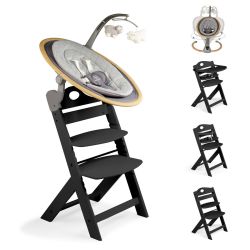 BabyGo Homey-Set Pro Hochstuhl Family inkl. Babywippe & Essbrett wood black 