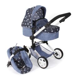 Bayer Chic 2000 Puppen Kombi-Puppenwagen LINUS Sternchen navy