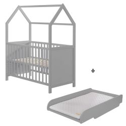 roba Hausbett 60x120 cm + Wickelplatte Wickelauflage roba Style grau Taupe