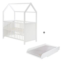 roba Hausbett 60x120 cm + Wickelplatte Wickelauflage roba Style grau Weiß