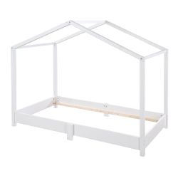 roba Hausbett 70x140 cm Bodenbett für Kinder Montessori Holz weiß lackiert