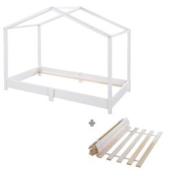 roba Hausbett 70x140 mit Lattenrost Bodentief Kinderbett Holz weiß lackiert