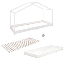 roba Hausbett 90 x 200 cm + Lattenrost + Matratze safe asleep weiß lackiert