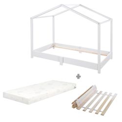 roba Hausbett 70 x 140 cm + Lattenrost + Matratze safe asleep weiß lackiert
