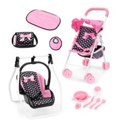 Bayer Design Puppen-Buggy + Autositz Set schwarz rosa Herzchen